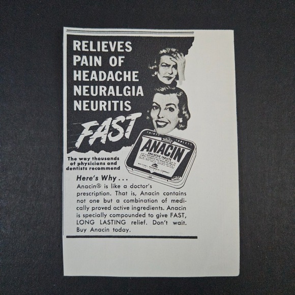1953 Anacin Headache Neuralgia Neuritis Pain Relief Vintage Print Ad Medicine - Picture 1 of 4